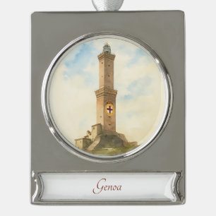 Genua, Italië Travel Art Waterverf Ornament Verzilverd Banner Ornament