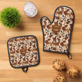 Genuine 100% Latte Cowhide Pattern | Neutral  Ovenwant & Pannenlap Set