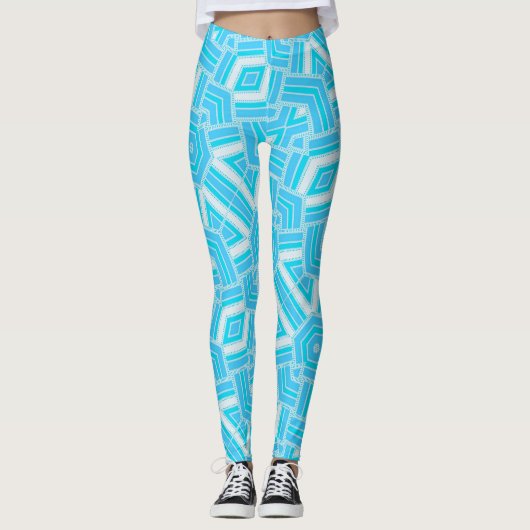 Geo Abstrait Blue+White Motifs Leggings ♥ Psydefx (Devant)