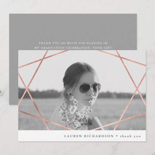 Geo Afstuderen | Faux Copper met foto Dank u Kaart (Voorkant / Achterkant)
