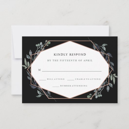 Geo Black vert | Rose Gold Wedding RSVP (Devant)