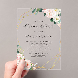 Geo Clear Acrylic Bloem Quinceanera Acryl Uitnodigingen