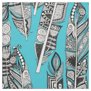Geo Feathers Turquoise Blauw Stof