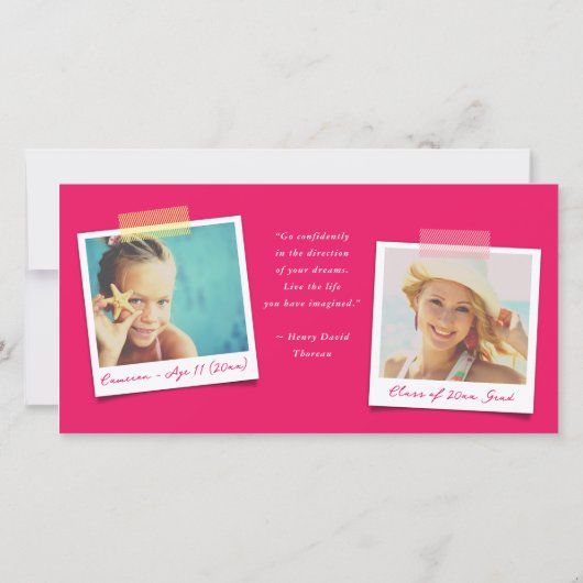 Geo Fuchsia Criss Cross Kleurblok Foto Geslaagd Bedankkaart (Achterkant)