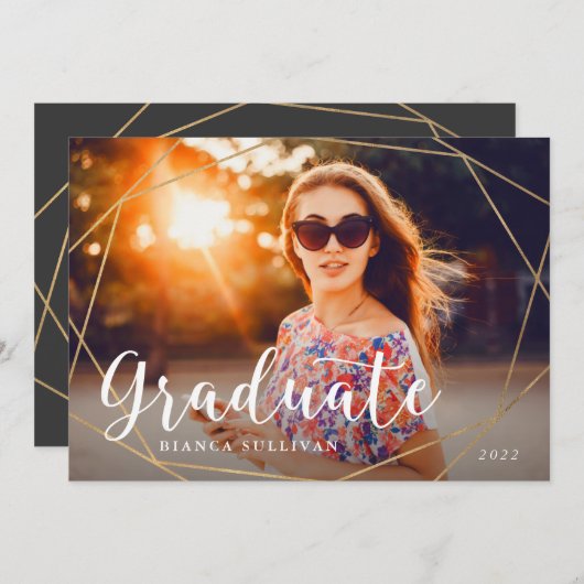 Geo Gold Foil Afstuderen Foto Kaart (Voorkant / Achterkant)