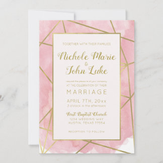 Geo Gold Foil Faire-part de mariage Aquarelle bleu
