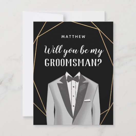 Geo Gold Tuxedo Groomsman Request Card Kaart (Voorkant)