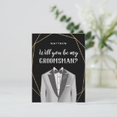 Geo Gold Tuxedo Groomsman Request Card Kaart (Staand voorkant)