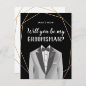 Geo Gold Tuxedo Groomsman Request Card Kaart (Voorkant / Achterkant)
