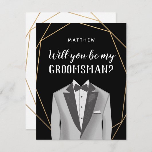 Geo Gold Tuxedo Groomsman Request Card Kaart (Voorkant / Achterkant)