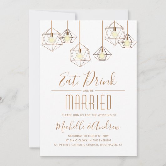 Geo Lights Eet Drink en Getrouwd Witte Huwelijk Kaart (Voorkant)