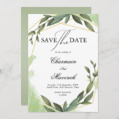 Geo Lijst Groenblad Eucalyptus Save the Date Kaart (Voorkant / Achterkant)