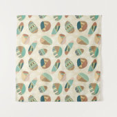 Geo-stap buitenshuis | Blauwgroen patroon Wandkleed (Voorkant (horizontaal))