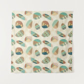 Geo-stap buitenshuis | Blauwgroen patroon Wandkleed (Voorkant)