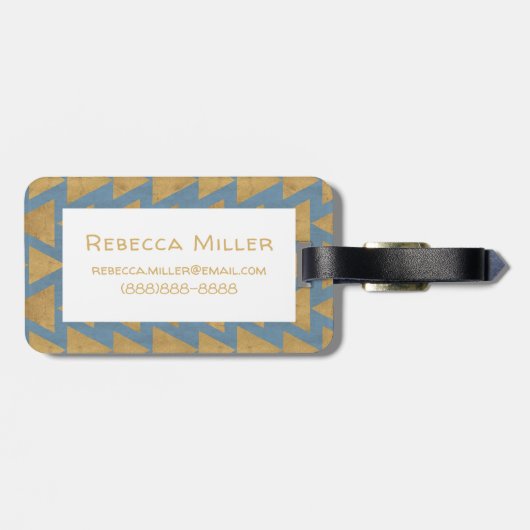 Geo-stap buitenshuis | Goud en blauw patroon Bagagelabel (Achterkant horizontaal)