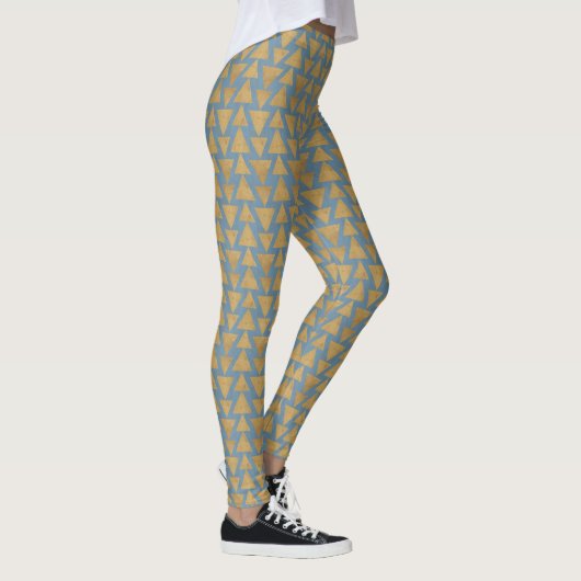 Geo-stap buitenshuis | Goud en blauw patroon Leggings (Rechts)