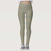 Geo-stap buitenshuis | Goud en blauw patroon Leggings (Voorkant)