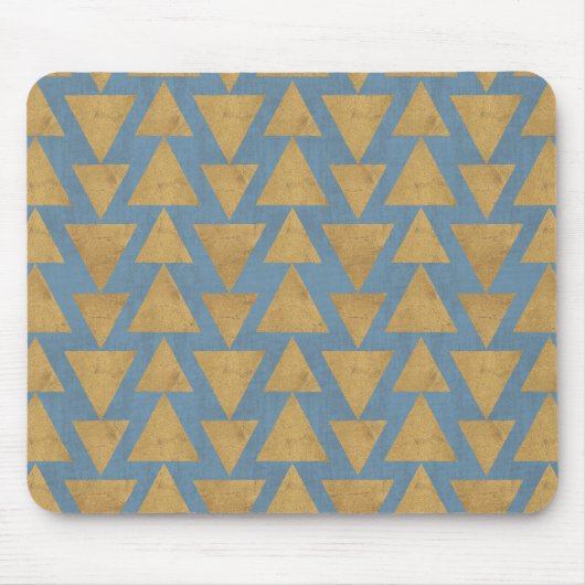 Geo-stap buitenshuis | Goud en blauw patroon Muismat (Voorkant)
