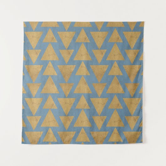 Geo-stap buitenshuis | Goud en blauw patroon Wandkleed (Voorkant (horizontaal))