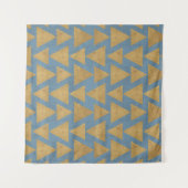 Geo-stap buitenshuis | Goud en blauw patroon Wandkleed (Voorkant)