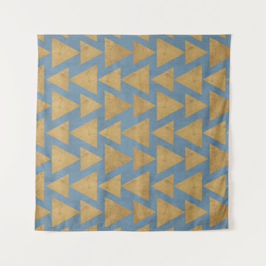 Geo-stap buitenshuis | Goud en blauw patroon Wandkleed (Voorkant)