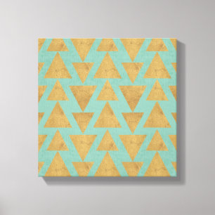 Geo-stap buitenshuis Goud en Blauwgroen patroon Canvas Afdruk
