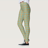 Geo-stap buitenshuis | Goud en Blauwgroen patroon Leggings (Links)