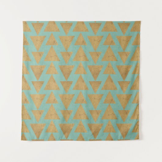 Geo-stap buitenshuis | Goud en Blauwgroen patroon Wandkleed (Voorkant (horizontaal))