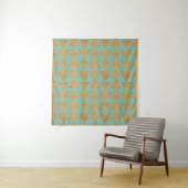 Geo-stap buitenshuis | Goud en Blauwgroen patroon Wandkleed (In Situ (horizontaal))