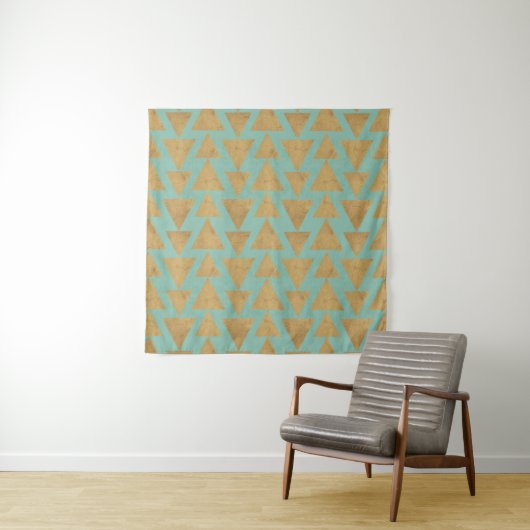 Geo-stap buitenshuis | Goud en Blauwgroen patroon Wandkleed (In Situ (horizontaal))