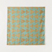 Geo-stap buitenshuis | Goud en Blauwgroen patroon Wandkleed (Voorkant)