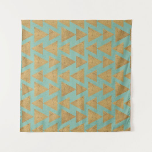 Geo-stap buitenshuis | Goud en Blauwgroen patroon Wandkleed (Voorkant)