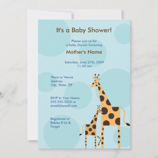 Geo the Giraffe Baby shower Invitation - Bleu (Devant)