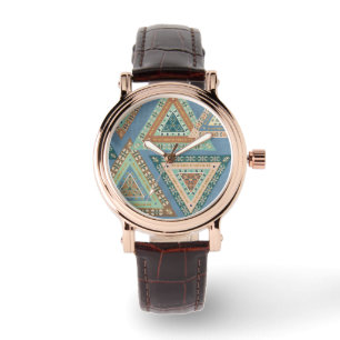 Geo X buiten   Blue Tribal Indian Pattern Horloge