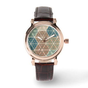 Geo XI Blauw- en Groen tribaal patroon Horloge