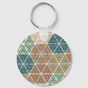 Geo XI   Blauw- en Groen tribaal patroon Sleutelhanger