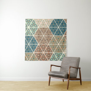 Geo XI Blauw- en Groen tribaal patroon Wandkleed