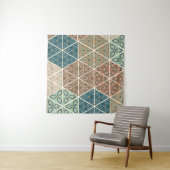 Geo XI | Blauw- en Groen tribaal patroon Wandkleed (In situ)