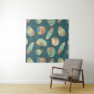 Geo XII buiten Blauw en groen geometrisch patroo Wandkleed