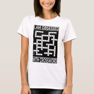 Geobsedeerd door kruiswoordraadsel vrouwen wit t-shirt