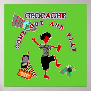 Geocache komt uit en speelt poster