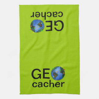Geocacher Earth met vlag Geocaching Custom Theedoek