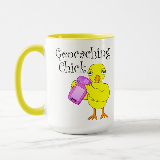 Geocaching chick curly tekst mok (Links)