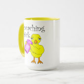 Geocaching chick curly tekst mok (Voorkant links)