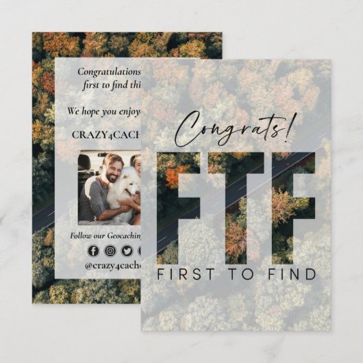Geocaching Eerste Tot Vinden Cache Gefeliciteerd A Kaart (Voorkant / Achterkant)