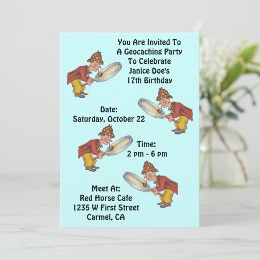 Geocaching Geocache Partij Uitnodiging Sherlock Hu (Staand voorkant)