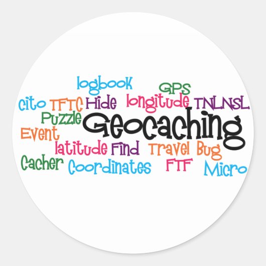 Geocaching Word Collage Ronde Sticker (Voorkant)