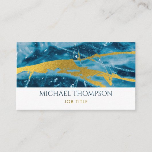 Geode Agate Blue Gold Social Media QR Code Visitekaartje (Voorkant)