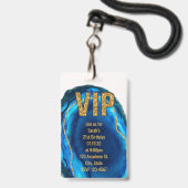 Geode Agate Blue Gold Verjaardag VIP Pass Uitnodig Badge (Front with Lanyard)