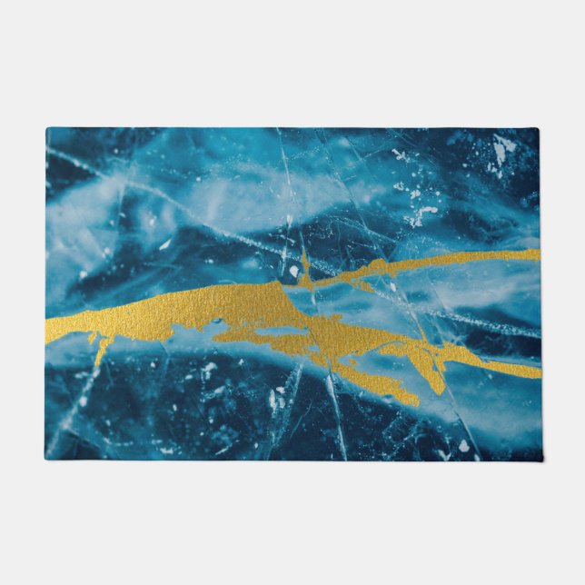 Geode Agate Gemstone Blue en Gold Deurmat (Voorkant)